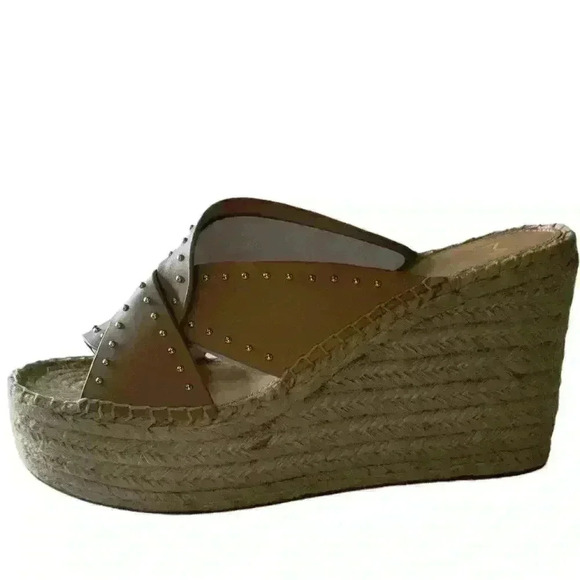Marc Fisher Angelina Women's Tan Studded Espadrille Wedge Platform Size 10M New - Picture 9 of 11